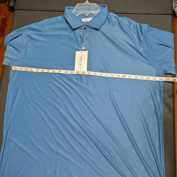 Collars & Co Mens Blue Mosaic Featherweight Relaxed Dress Collar Flex Polo 2XL - Picture 6 of 9